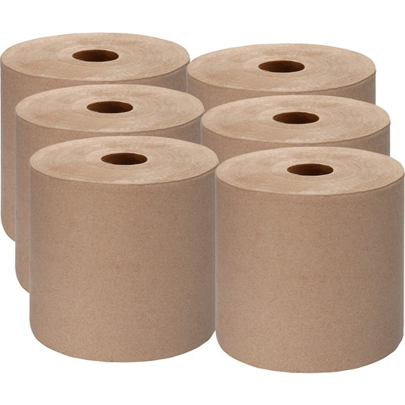 Genuine Joe Embossed Hardwound Roll Towels - 7.88" x 1000 ft - 2" Core - Kraft - Absorbent, Embossed, Designed - For Restroom - 6 / Carton