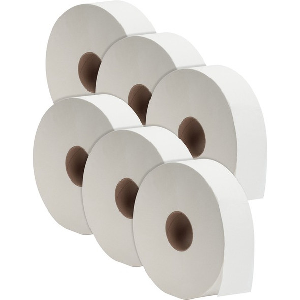 Genuine Joe Jumbo Jr Dispenser Bath Tissue Roll - 2 Ply - 3.50" x 2000 ft - 12" Roll Diameter - 3.30" Core - White - Fiber - Septic Safe, Sewer-safe, Perforated - For Bathroom - 6 / Carton