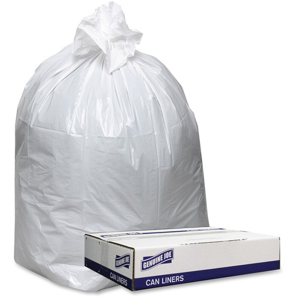 Genuine Joe Low Density White Can Liners - 60 gal Capacity - 38" Width x 58" Length - 0.90 mil (23 Micron) Thickness - Low Density - White - 100/Carton - Can, Waste Disposal - Recycled