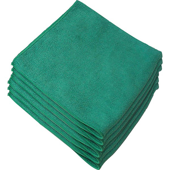 Genuine Joe General Purpose Microfiber Cloth - For Multipurpose - 16" Length x 16" Width - 12 / Bag - Chemical Resistant, Oil-free, Lint-free - Green