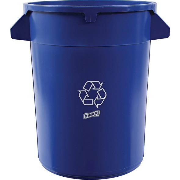 Genuine Joe Heavy-Duty Trash Container - 32 gal Capacity - Side Handle, Venting Channel - Plastic - Blue - 1 Each