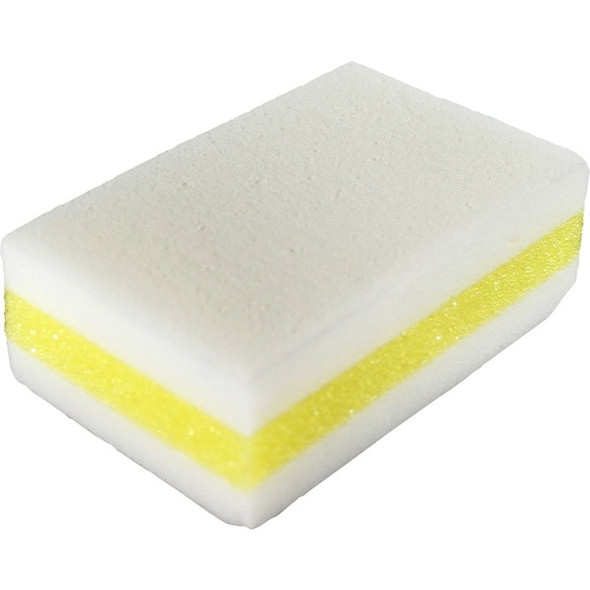 Genuine Joe Dual-Sided Melamine Eraser Amazing Sponges - 4.5" Height x 4.5" Width x 2.8" Depth - 5/Pack - Cellulose - White, Yellow