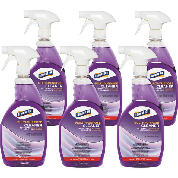 Genuine Joe Multi-purpose Cleaner - For Kitchen - Ready-To-Use - 32 fl oz (1 quart) - Lavender Scent - 6 / Carton - Deodorize - Purple
