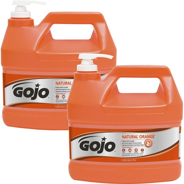 Gojo&reg; NATURAL* ORANGE Pumice Hand Cleaner - Orange Citrus ScentFor - 1 gal (3.8 L) - Pump Bottle Dispenser - Soil Remover, Dirt Remover, Grease Remover, Oil Remover - Hand - Fast Acting, Heavy Duty - 2 / Carton