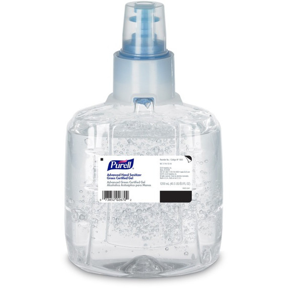 PURELL&reg; Hand Sanitizer Gel Refill - 40.6 fl oz (1200 mL) - Hands-free Dispenser - Kill Germs - Skin, Hand - Clear - Fragrance-free, Dye-free - 2 / Carton