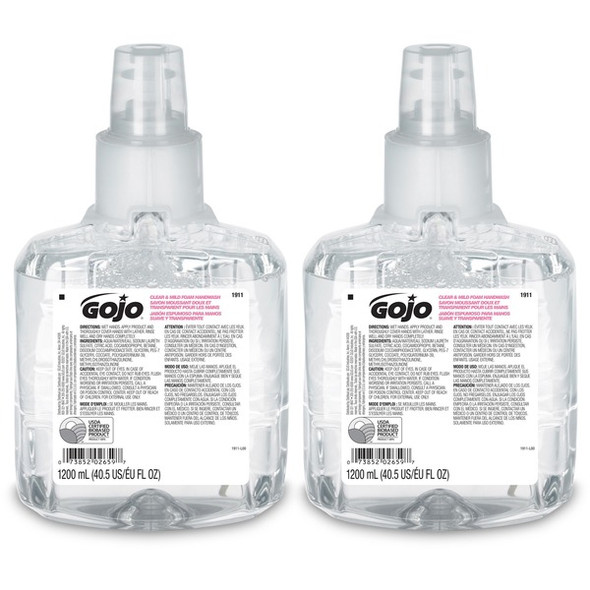 Gojo&reg; LTX-12 Clear Mild Foam Handwash Refill - 40.6 fl oz (1200 mL) - Hand, Skin - Moisturizing - Clear - Fragrance-free, Dye-free, Rich Lather, Eco-friendly - 2 / Carton