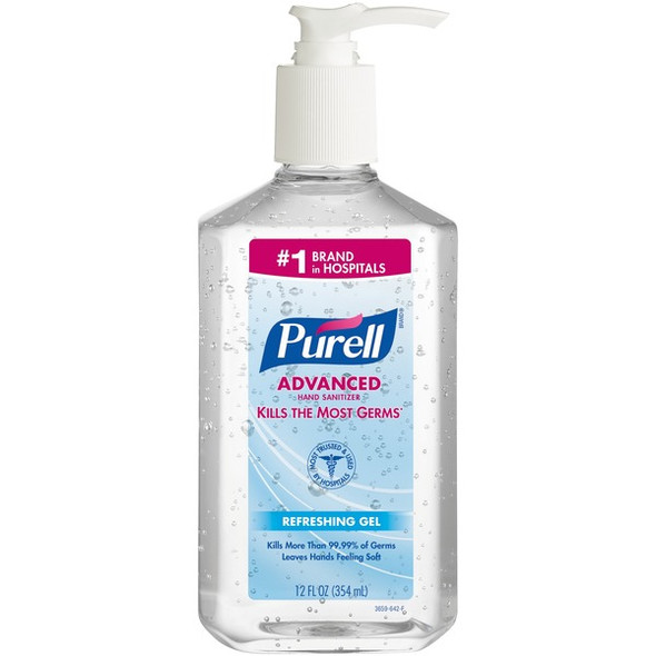PURELL&reg; Advanced Hand Sanitizer Gel - Clean Scent - 12 fl oz (354.9 mL) - Pump Bottle Dispenser - Kill Germs - Multipurpose - Moisturizing - Clear - Triclosan-free, Paraben-free, Phthalate-free - 1 Each
