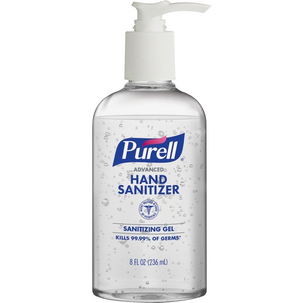 PURELL&reg; Advanced Hand Sanitizer Gel - Clean Scent - 8 fl oz (236.6 mL) - Pump Bottle Dispenser - Kill Germs - Multipurpose - Moisturizing - Clear - Triclosan-free, Paraben-free, Phthalate-free - 1 Each