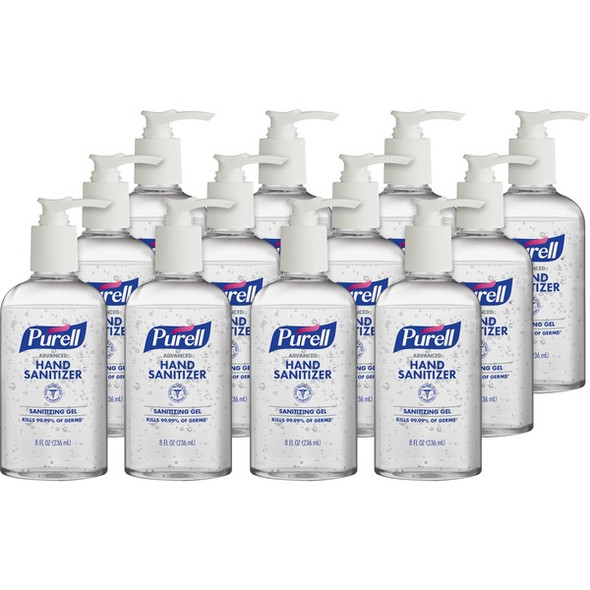 PURELL&reg; Advanced Hand Sanitizer Gel - Clean Scent - 8 fl oz (236.6 mL) - Pump Bottle Dispenser - Kill Germs - Multipurpose - Moisturizing - Clear - Triclosan-free, Paraben-free, Phthalate-free - 12 / Carton