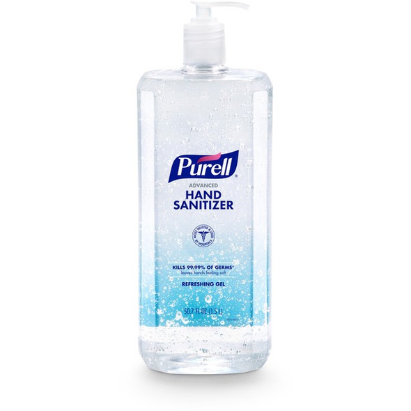 PURELL&reg; Advanced Hand Sanitizer Gel - 50.7 fl oz (1500 mL) - Pump Bottle Dispenser - Kill Germs - Hand, Reception, Classroom, Outdoor, Medical - Clear - Paraben-free, Phthalate-free, Preservative-free, Anti-irritant - 1 Each