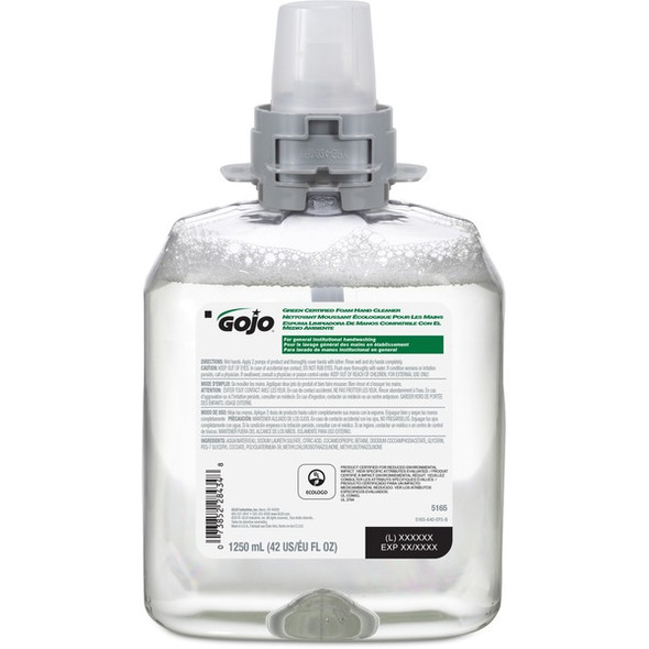 Gojo&reg; FMX-12 Refill Green Certified Foam Hand Soap - 42.3 fl oz (1250 mL) - Hand - Clear - Fragrance-free, Rich Lather, Antibacterial-free, Triclosan-free, Paraben-free, Phthalate-free, Bio-based - 1 Each