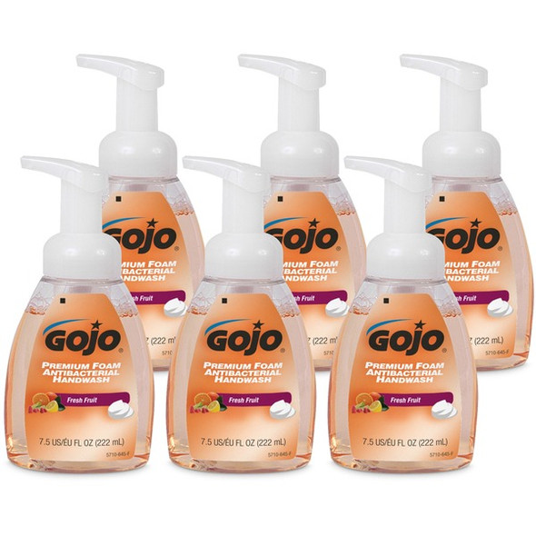 Gojo&reg; Premium Foam Antibacterial Handwash - Fresh Fruit ScentFor - 7.5 fl oz (221.8 mL) - Pump Bottle Dispenser - Kill Germs - Hand - Antibacterial - Translucent Apricot - Rich Lather - 6 / Carton