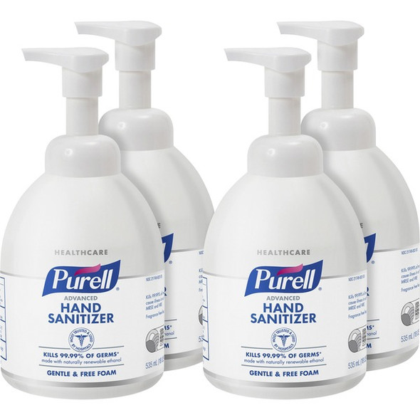 PURELL&reg; Hand Sanitizer Foam - Fragrance-free Scent - 18.1 fl oz (535 mL) - Pump Bottle Dispenser - Kill Germs - Hand, Skin - Clear - Non-aerosol, Anti-septic - 4 / Carton