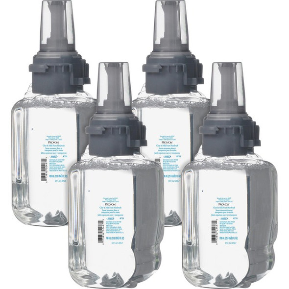 Provon ADX-7 Clear & Mild Foam Handwash - Fragrance-free ScentFor - 23.7 fl oz (700 mL) - Pump Bottle Dispenser - Kill Germs - Hand - Moisturizing - Clear - Rich Lather, Dye-free, Bio-based - 4 / Carton