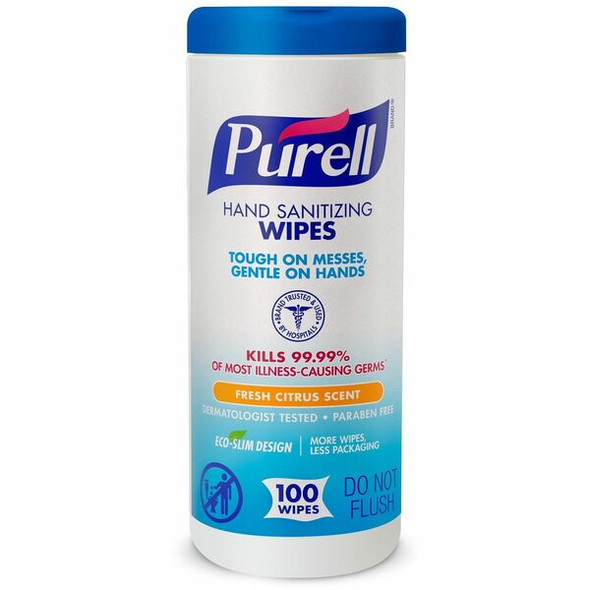 PURELL&reg; Sanitizing Wipes - Fresh Citrus - White - Durable, Lint-free, Moisturizing - For Hand - 100 Per Canister - 1 Each