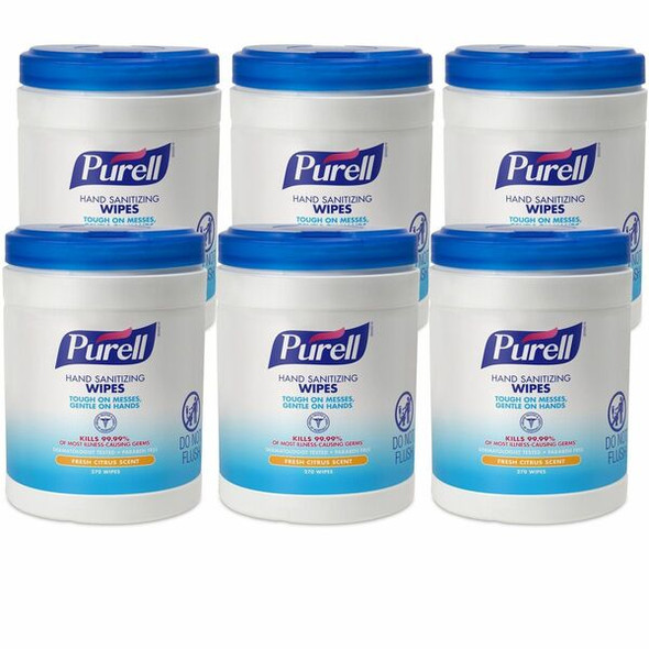 PURELL&reg; Sanitizing Wipes - White - Durable, Lint-free - For Hand, General Purpose, Hand - 270 Per Canister - 6 / Carton