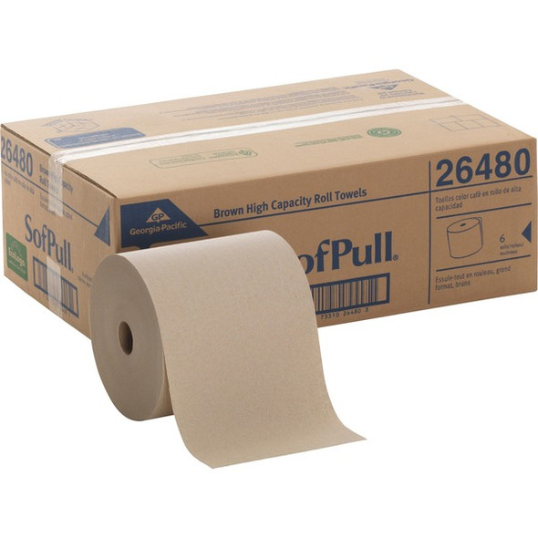 SofPull Mechanical Recycled Paper Towel Rolls - 1 Ply - 7.87" x 1000 ft - 7.80" Roll Diameter - Brown - Paper - Soft, Absorbent, Nonperforated - For Healthcare, Office Building - 6 / Carton