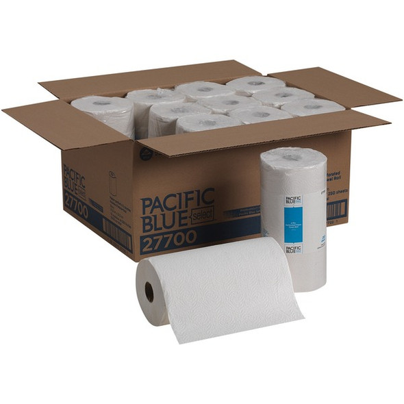 Pacific Blue Select Perforated Paper Towel Roll - 2 Ply - 8.80" x 11" - 250 Sheets/Roll - White - Strong, Absorbent, Perforated - For Office Building - 12 / Carton