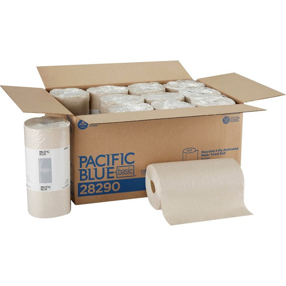 Pacific Blue Basic Recycled Perforated Paper Roll Towel - 2 Ply - 11" x 8.80" - 250 Sheets/Roll - Brown - Perforated, Absorbent, Easy Tear - For Food Service, Healthcare, Laboratory, Kitchen - 250 - 3000 / Carton