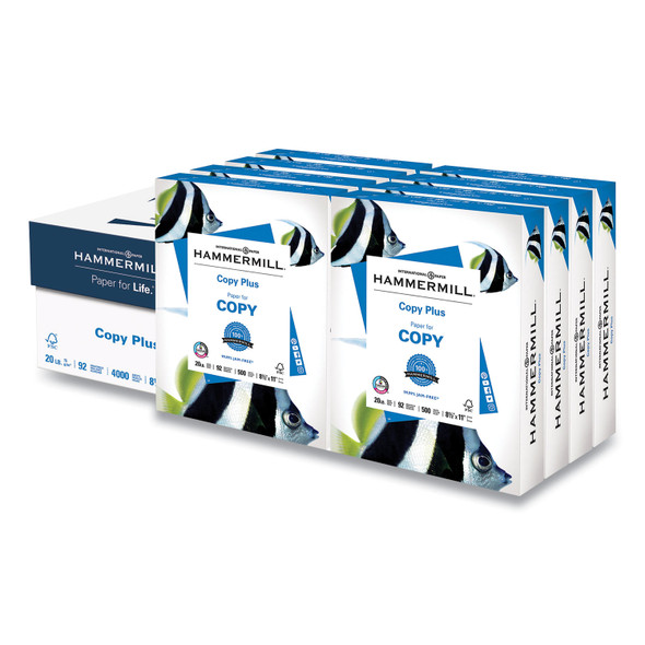 Copy Plus Print Paper, 92 Bright, 20 lb Bond Weight, 8.5 x 11, White, 500 Sheets/Ream, 8 Reams/Carton