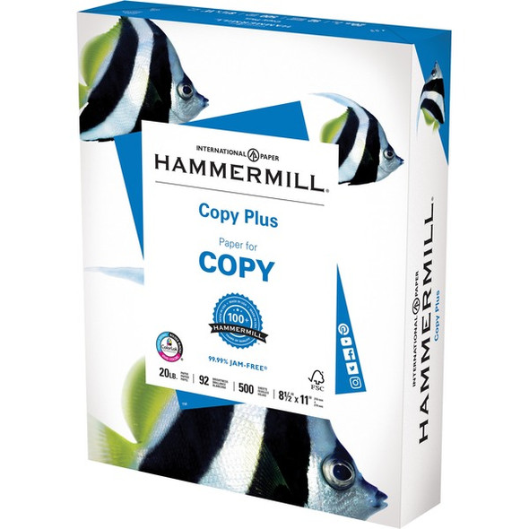 Hammermill Copy Plus Paper - White - 92 Brightness - Letter - 8 1/2" x 11" - 20 lb Basis Weight - 75 g/m&#178; Grammage - 5 / Carton - Acid-free, ColorLok Technology, Jam-free - White
