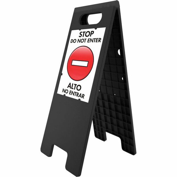 Headline Signs 2-Sided Floor Tent Sign - 1 Each - STOP DO NOT ENTER Print/Message - 10.5" Width25" Depth - Yes - Dirt Resistant, Moisture Resistant, Heavy Duty, Sturdy - Plastic - Black