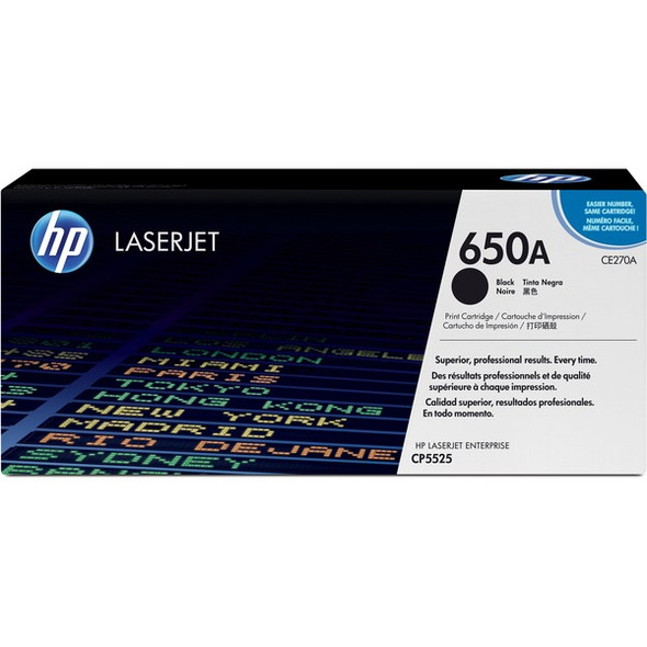 HP 650A (CE270A) Original Laser Toner Cartridge - Single Pack - Black - 1 Each - 13500 Pages