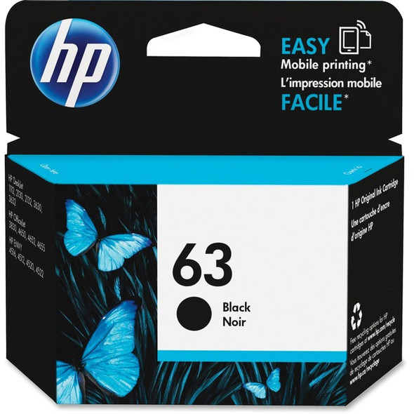 HP 63 Original Inkjet Ink Cartridge - Black - 1 Pack - 170 Pages