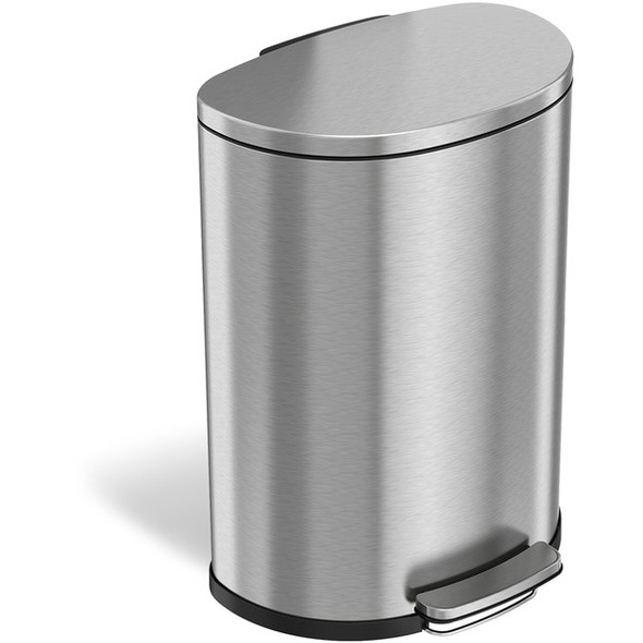 HLS Commercial 13-gallon Soft Step Trash Can - 13 gal Capacity - Half-round - Smooth, Foot Pedal, Fingerprint Proof, Removable Inner Bin, Durable - 26.4" Height x 19.8" Width - Stainless Steel, Plastic - Gray - 1 Each