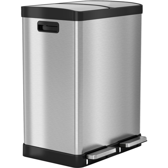 HLS Commercial Fire-Rated Soft Step Trash Can - 16 gal Capacity - Pedal Control, Handle, Durable, Smooth, Lid Closure, Fingerprint Proof, Fire Retardant, Removable Inner Bin - 26.2" Height x 19.3" Width - Stainless Steel - Silver - 1 Each