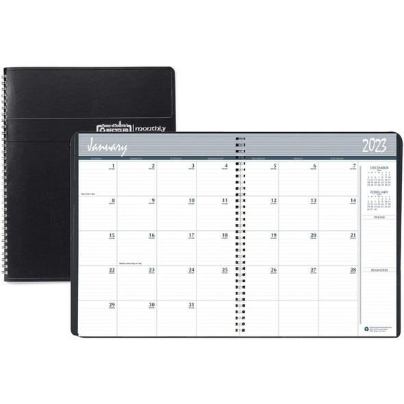 House of Doolittle Wirebound Monthly Planner - Julian Dates - Monthly - December 2023 - January 2025 - 1 Month Double Page Layout - 8 1/2" x 11" Sheet Size - 2.12" x 1.87" Block - Simulated Leather - Black Cover - 1 Each