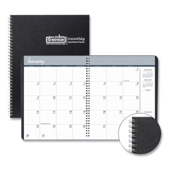 Monthly Hard Cover Planner, 11 x 8.5, Black Cover, 14-Month (Dec to Jan): 2023 to 2025