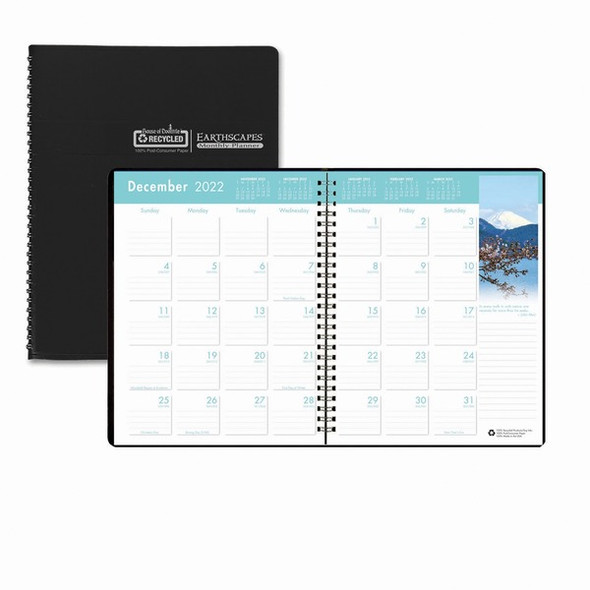 House of Doolittle Earthscapes Wirebound Monthly Planner - Julian Dates - Monthly - 14 Month - December 2023 - January 2025 - 1 Month Double Page Layout - 8 1/2" x 11" Sheet Size - 2.13" x 1.88" Block - Wire Bound - Black - Simulated Leather - 1 Each
