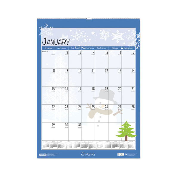 Recycled Seasonal Wall Calendar, Illustrated Seasons Artwork, 12 x 16.5, 12-Month (Jan to Dec): 2024