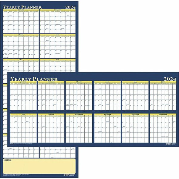 House of Doolittle Laminated Yearly Wall Planner - Julian Dates - Yearly - 12 Month - January 2024 - December 2024 - 60" x 26" Sheet Size - 2" x 1.75" , 1.63" x 2" Block - Paper - Erasable, Laminated - 1 Each