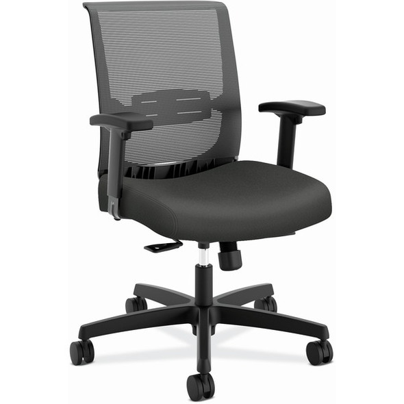 HON Convergence Chair - Black Vinyl, Fabric Seat - Black Mesh Back - Black Frame - 5-star Base - Iron Ore