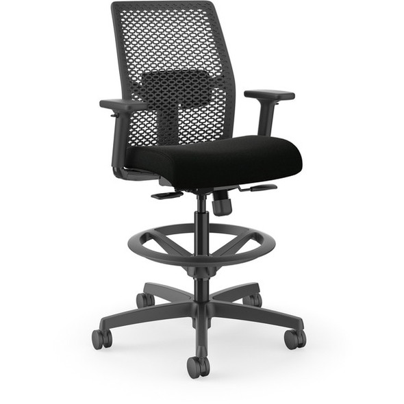 HON Ignition ReActiv Low-Back Task Stool - Black Foam Seat - Black Frame - Low Back - 5-star Base - Armrest - 1 Each