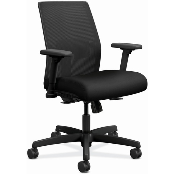HON Ignition Task Chair - Black Fabric Seat - Black Mesh Back - Black Frame - Low Back - 5-star Base - Armrest - 1 Each