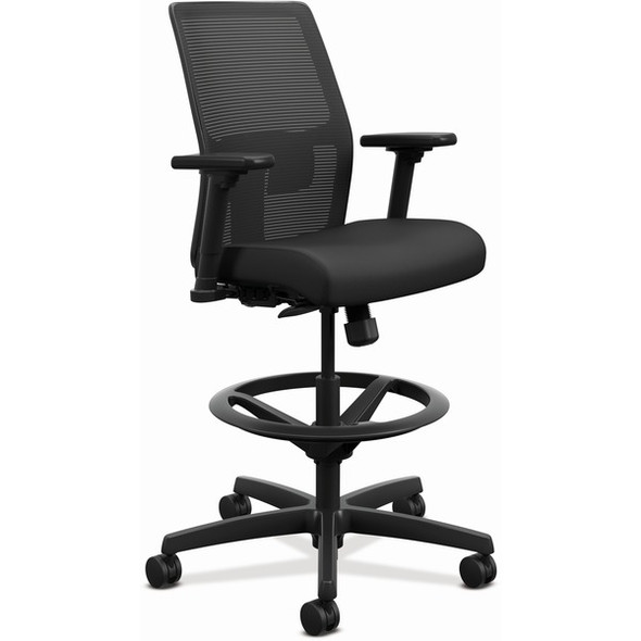 HON Ignition 2.0 Sitting Stool - Vinyl Seat - Black Mesh Back - Black Frame - Low Back - Black