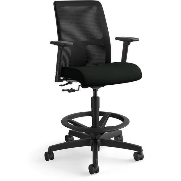 HON Ignition Sitting Stool - Black Vinyl Seat - Black Mesh Back - Black Frame - Low Back - Black