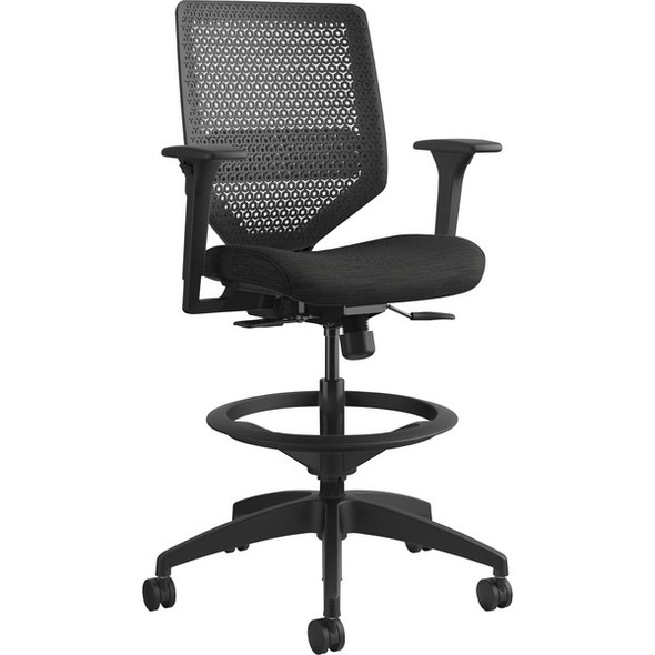 HON Solve Sitting Stool - Fabric Seat - Charcoal Mesh Back - Black Frame - Mid Back - 5-star Base - Ink