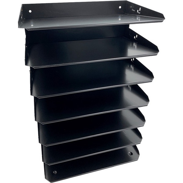 Huron Horizontal Slots Desk Organizer - 7 Compartment(s) - Horizontal - 18" Height x 8.8" Width x 12" Depth - Durable - Black - Steel - 1 Each
