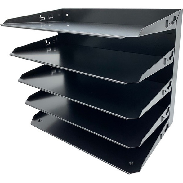 Huron Horizontal Slots Desk Organizer - 5 Compartment(s) - Horizontal - 15" Height x 15" Width x 8.8" Depth - Durable, Label Holder - Black - Steel - 1 Each