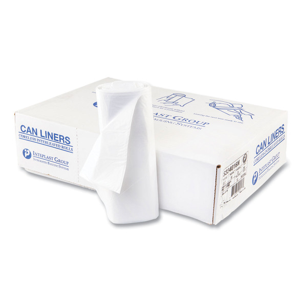 High-Density Commercial Can Liners, 33 gal, 16 mic, 33" x 40", Clear, 25 Bags/Roll, 10 Interleaved Rolls/Carton