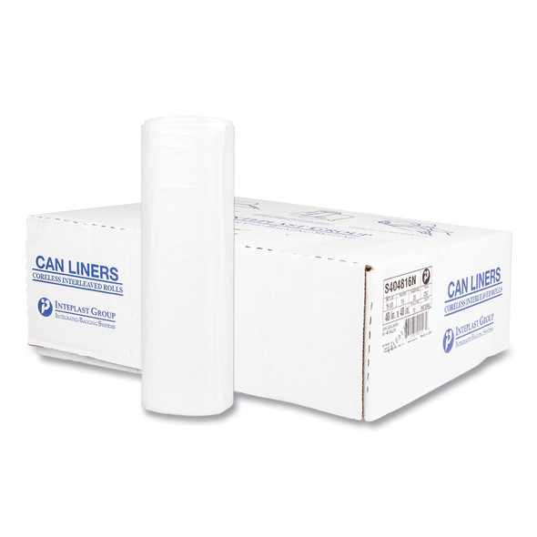 High-Density Commercial Can Liners, 45 gal, 16 mic, 40" x 48", Clear, 25 Bags/Roll, 10 Interleaved Rolls/Carton