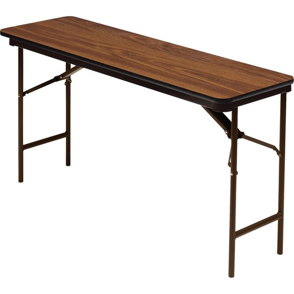 Iceberg Premium Wood Laminate Folding Table - For - Table TopMelamine Rectangle Top - 72" Table Top Length x 18" Table Top Width x 0.75" Table Top Thickness - 29" Height - Oak - 1 Each