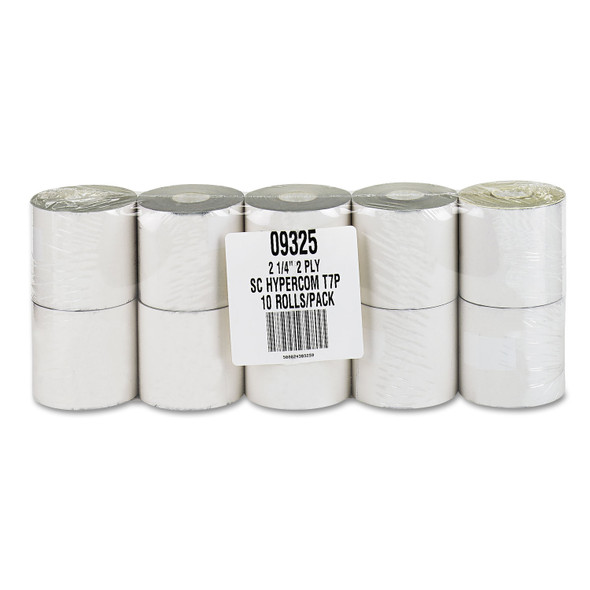 Impact Printing Carbonless Paper Rolls, 2.25" x 70 ft, White/Canary, 10/Pack