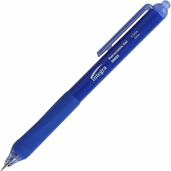 Integra Silent Retractable Gel Pens - 0.5 mm Pen Point Size - Retractable - Blue - 12 / Box