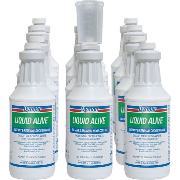 Dymon Liquid Alive Drain Maintenance - 32 fl oz (1 quart) - Pleasant Scent - 12 / Carton - Green