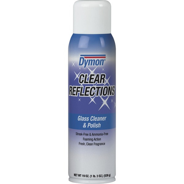 Dymon Clear Reflections Aerosol Glass Cleaner - For Screen, Window, Mirror, Lens, Windshield - 19 fl oz (0.6 quart) - 1 Each - Residue-free - Silver, Blue
